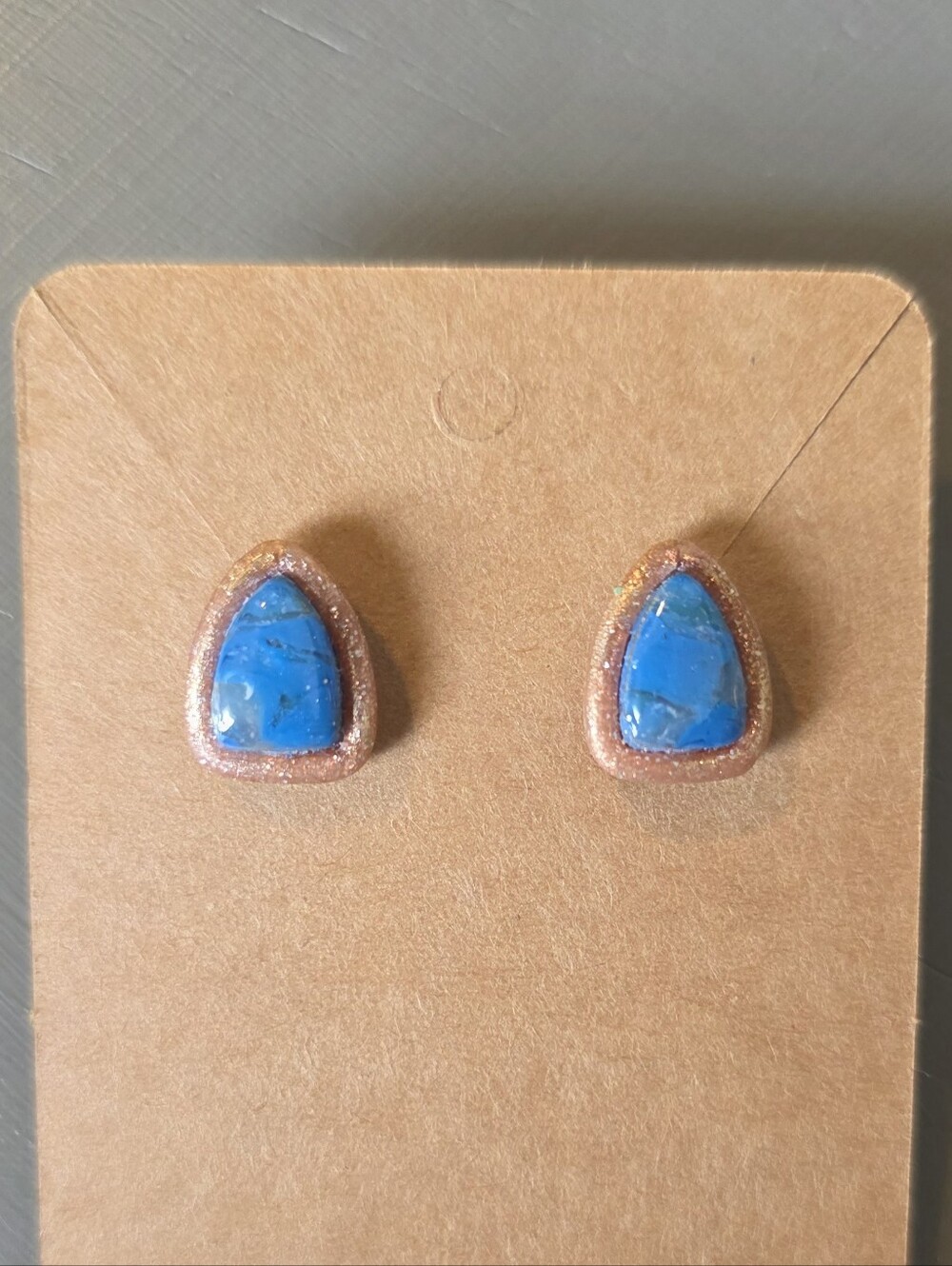 Blue Faux Stone Teardrop Stud Earrings